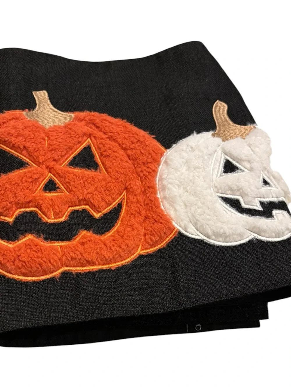 Christian Lacroix Halloween Table Runner 3D Fuzzy Pumpkins Embroidered 47”x 14”